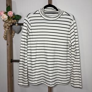 Laura Scott Mock Turtleneck White Black Striped